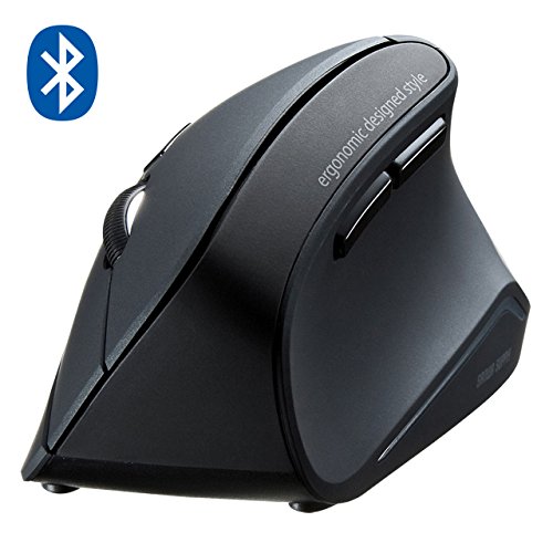 SANWA Bluetooth Vertical Ergonomic Mouse, Blue LED Optical Mice, 3 Adjustable DPI 800/1200 / 1600, 6 Buttons, for PC Laptop Computer MacBook, Black, GMAERGBT11