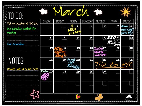 Large Chalkboard Wall Calendar Planner by Flat Harmony - Weekly and Monthly Organizer - 23'' x 18'' - For Office, Kitchen and Refrigerator Erasable and Durable Sticker Decal