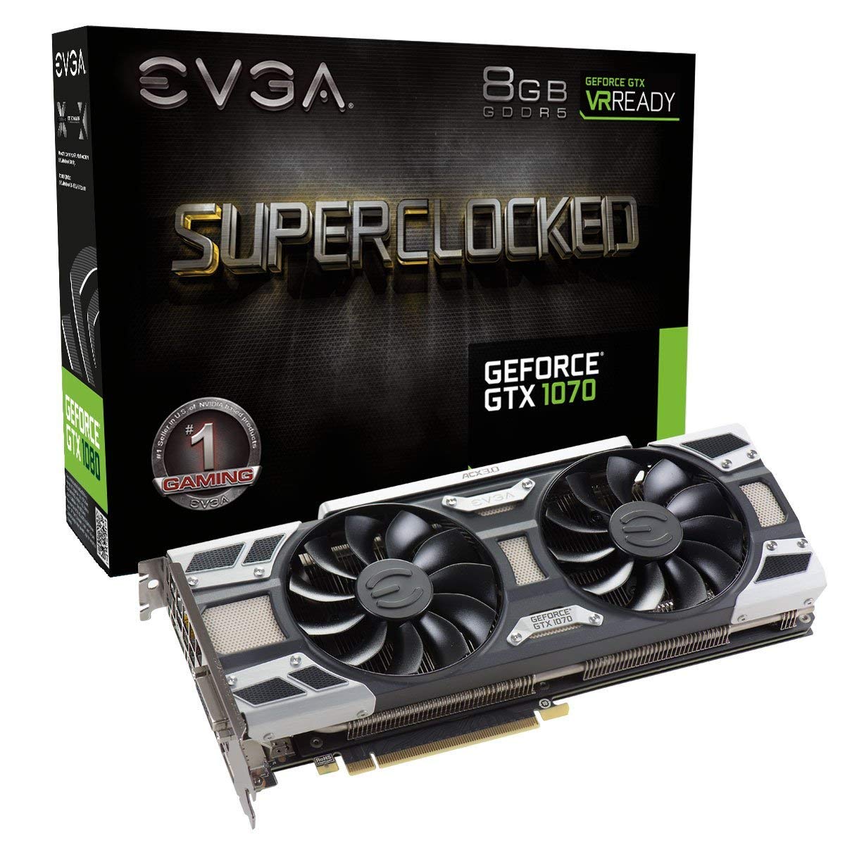 EVGA GeForce GTX 1070 SC GAMING ACX 3.0, 8GB GDDR5, LED, DX12 OSD Support (PXOC) Graphics Card 08G-P4-6173-KR